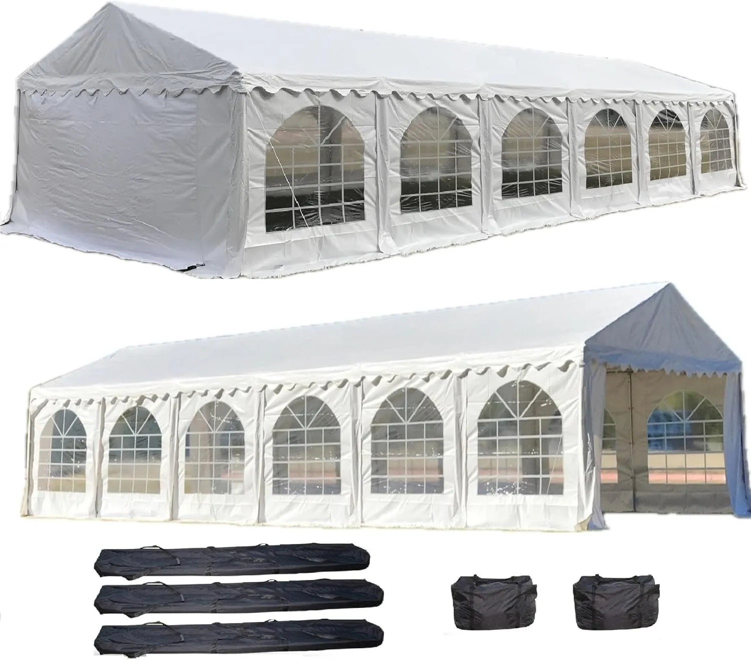 DELTA Canopies 40'x20' PE Party Tent - Large Heavy Duty Wedding Tent Outdoor Event Shelter Upgraded Galvanized Canopy, Waterproof Top   5 Storage Bags