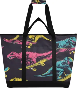 Dinosaurs Reusable Insulated Cooler Bag with Ice Pack Compartment - Large 47L Waterproof Thermal Grocery Tote for Picnic Beach Camping Lunch Storage