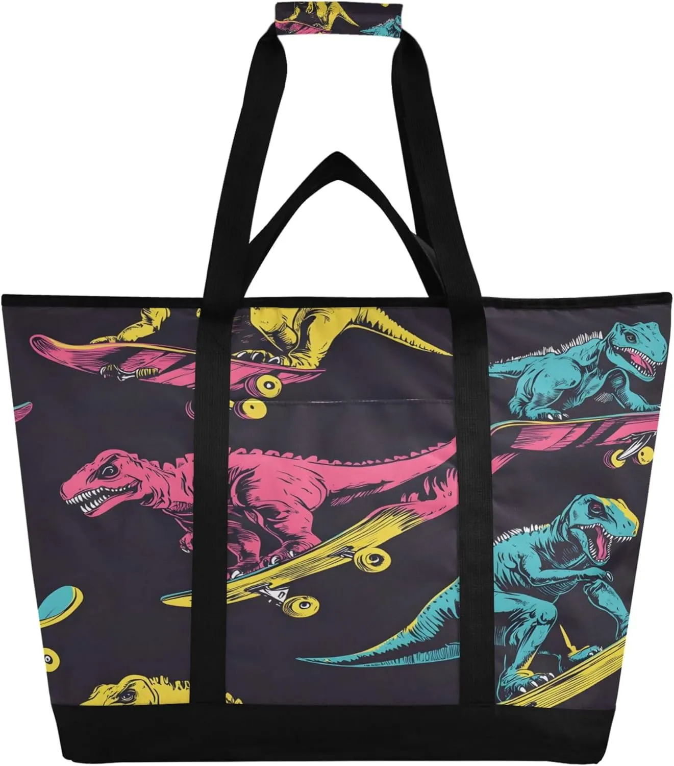 Dinosaurs Reusable Insulated Cooler Bag with Ice Pack Compartment - Large 47L Waterproof Thermal Grocery Tote for Picnic Beach Camping Lunch Storage
