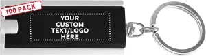 DISCOUNT PROMOS 100 Flashlight Keychains Pack - Customizable Text, Logo - Rectangle, Plastic - Black