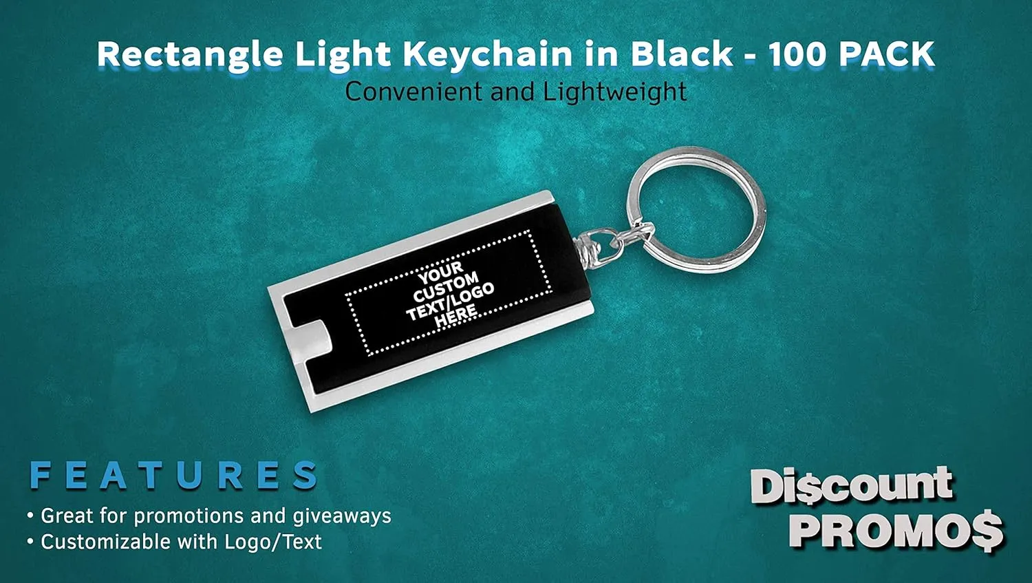 DISCOUNT PROMOS 100 Flashlight Keychains Pack - Customizable Text, Logo - Rectangle, Plastic - Black