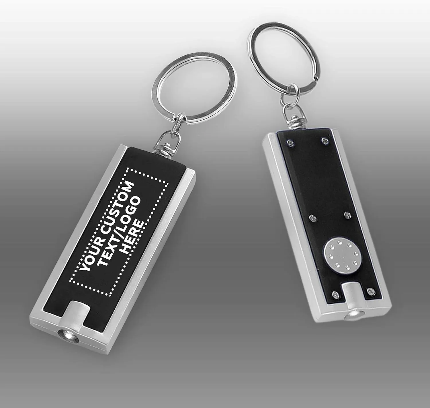 DISCOUNT PROMOS 100 Flashlight Keychains Pack - Customizable Text, Logo - Rectangle, Plastic - Black