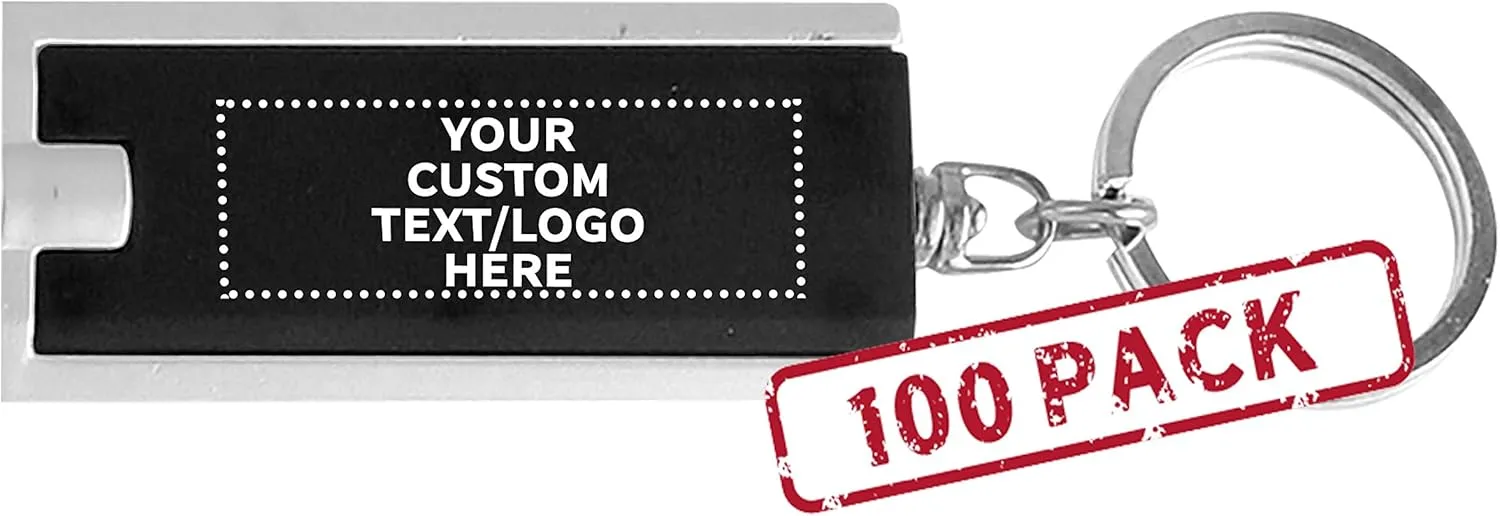 DISCOUNT PROMOS 100 Flashlight Keychains Pack - Customizable Text, Logo - Rectangle, Plastic - Black