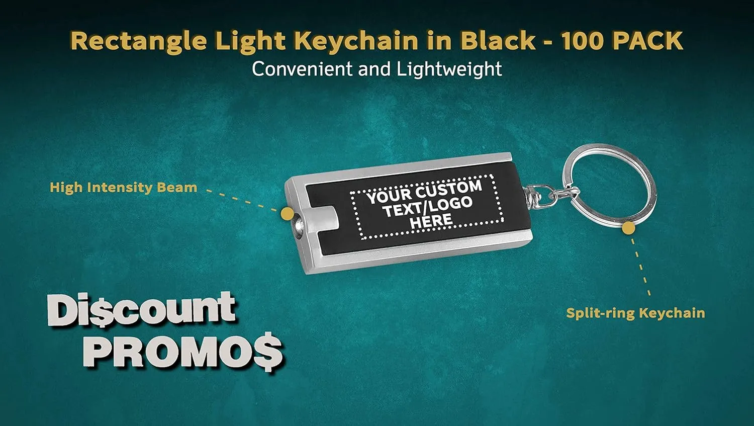 DISCOUNT PROMOS 100 Flashlight Keychains Pack - Customizable Text, Logo - Rectangle, Plastic - Black