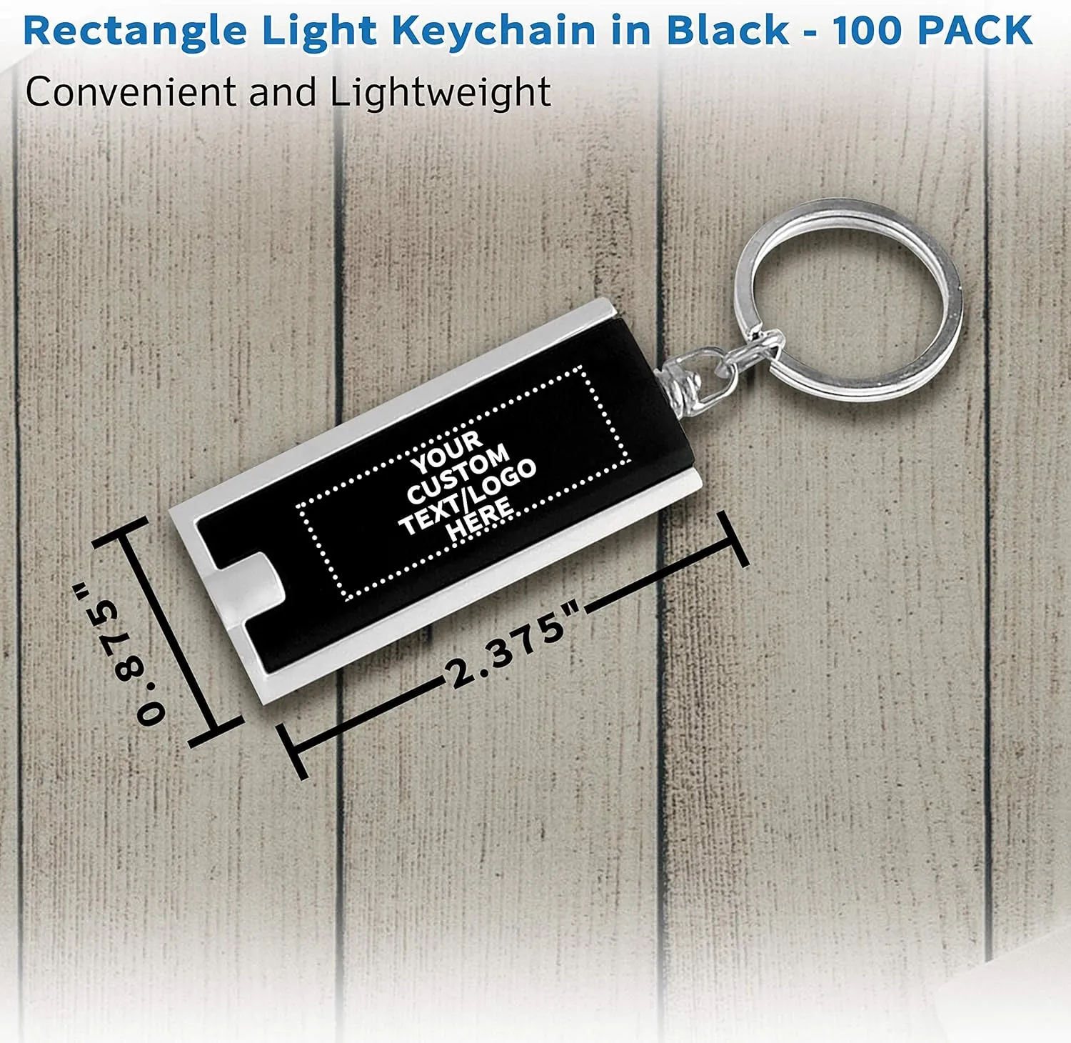 DISCOUNT PROMOS 100 Flashlight Keychains Pack - Customizable Text, Logo - Rectangle, Plastic - Black