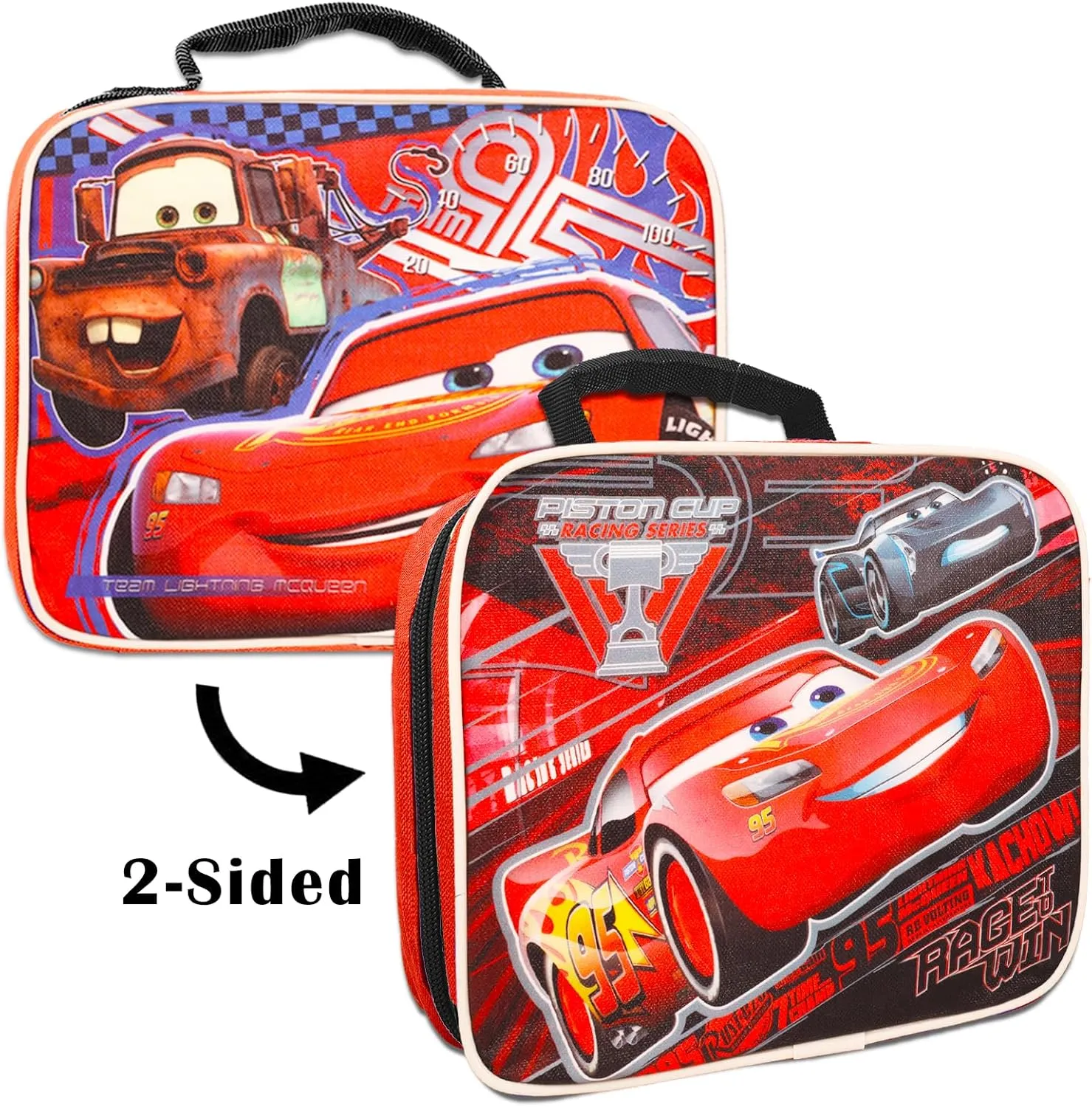Disney Cars Lunch Box for Boys Kids Bundle ~ Premium 2-Sided Insulated Lightning McQueen Lunch Bag and More (Disney Cars School Supplies)