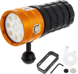 Dive Light for Underwater Photography, DF15 25000 Lumens, 100m Underwater Video Light, Aluminum Alloy Diving Flashlight with Type-C Charging Waterproof Flashlight for Diving