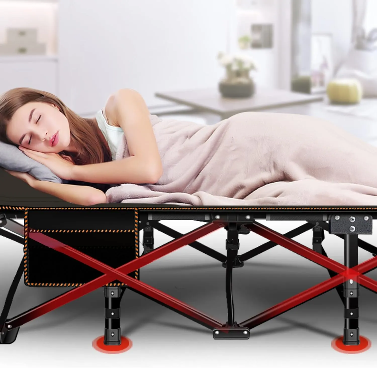DoCred Oversized XXL Folding Camping Cot with Mattress, Heavy Duty Sleeping Cot Bed Portable Adults Outdoor Bed with Carry Bag, Travel Camp Cots