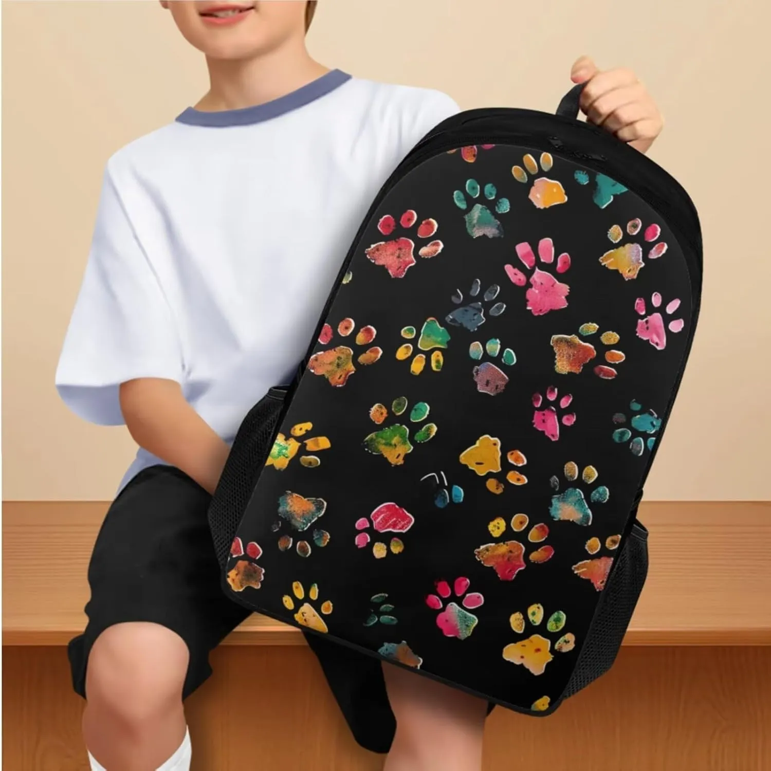 Dog Paw Print School Backpack for Girls 8-10 Kids Backpack Set for Girl Lagre Rucksack with Foldable Reusable Lunch Bag Small Pen Case for Secondary Schools