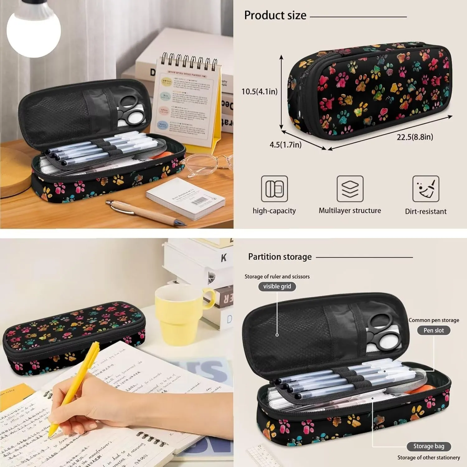 Dog Paw Print School Backpack for Girls 8-10 Kids Backpack Set for Girl Lagre Rucksack with Foldable Reusable Lunch Bag Small Pen Case for Secondary Schools