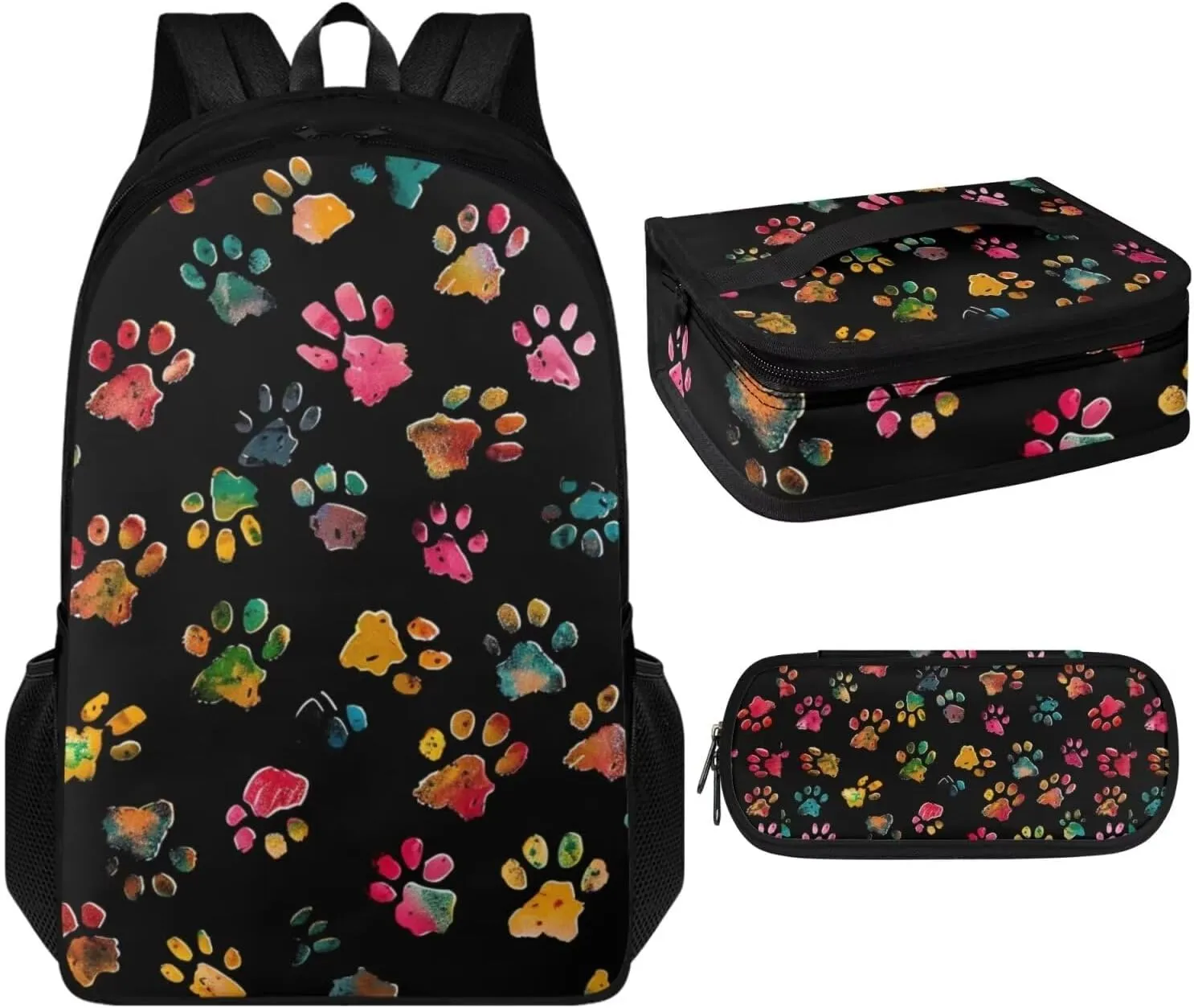 Dog Paw Print School Backpack for Girls 8-10 Kids Backpack Set for Girl Lagre Rucksack with Foldable Reusable Lunch Bag Small Pen Case for Secondary Schools