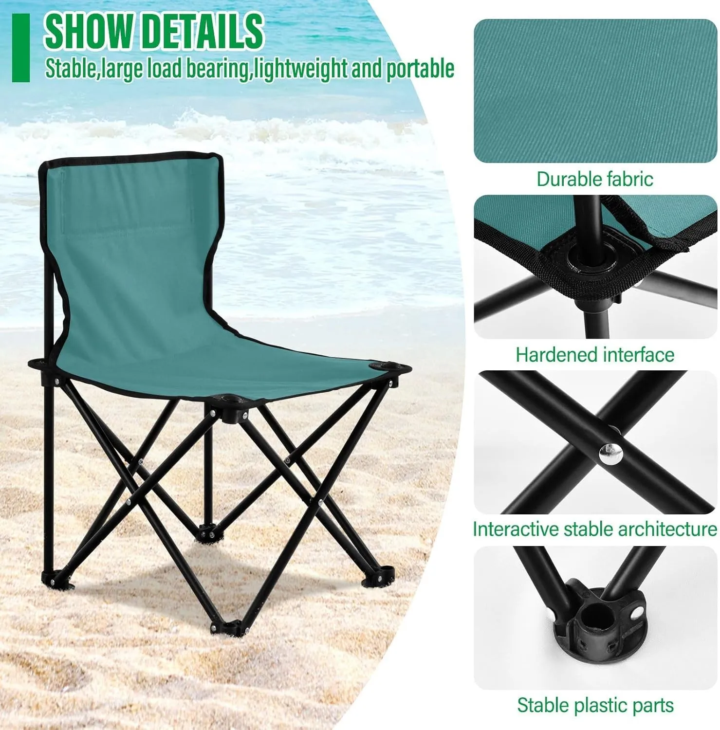 DOMIKING Dark Teal Kids' Portable Camping Chairs for Outdoor Fishing Chairs with Carry Bag Folding Chair for Camping Hiking Travel