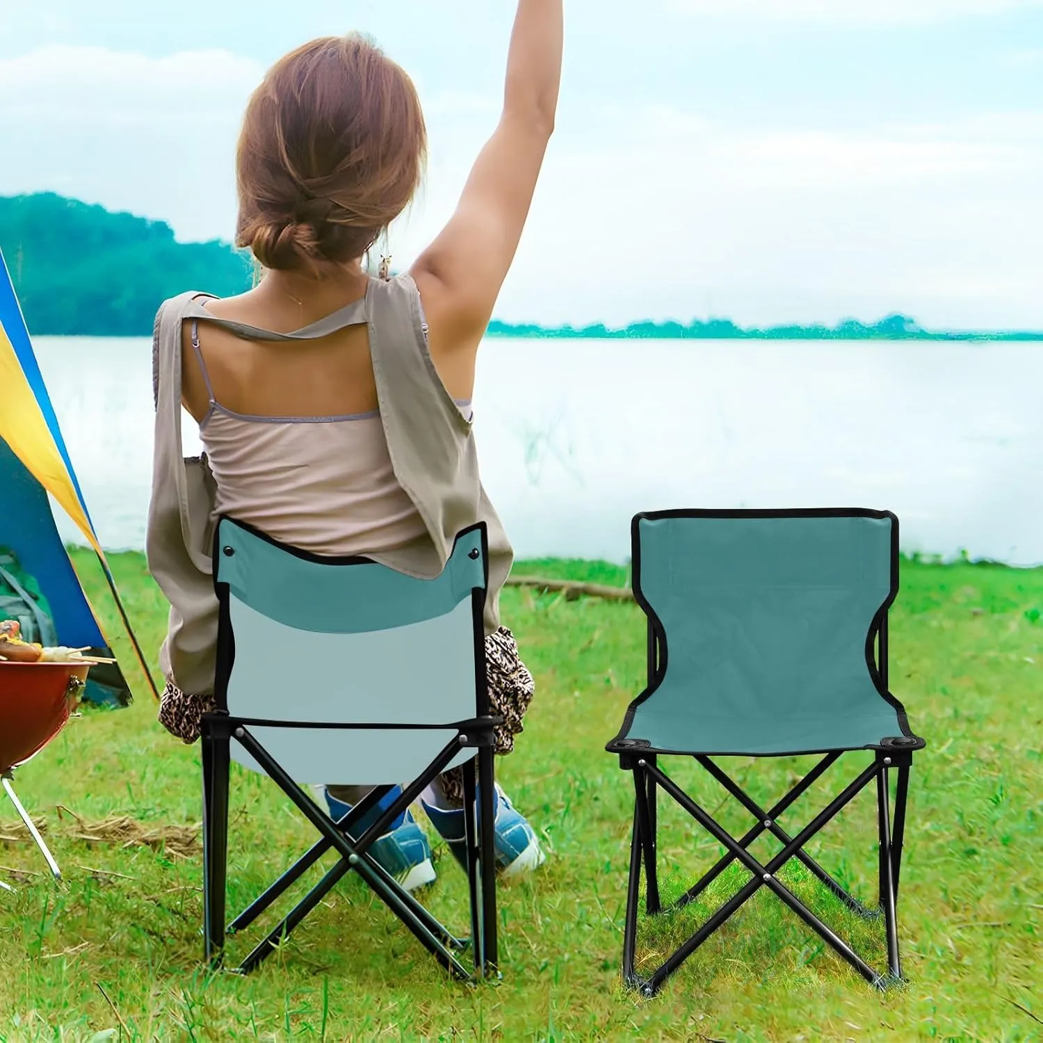DOMIKING Dark Teal Kids' Portable Camping Chairs for Outdoor Fishing Chairs with Carry Bag Folding Chair for Camping Hiking Travel