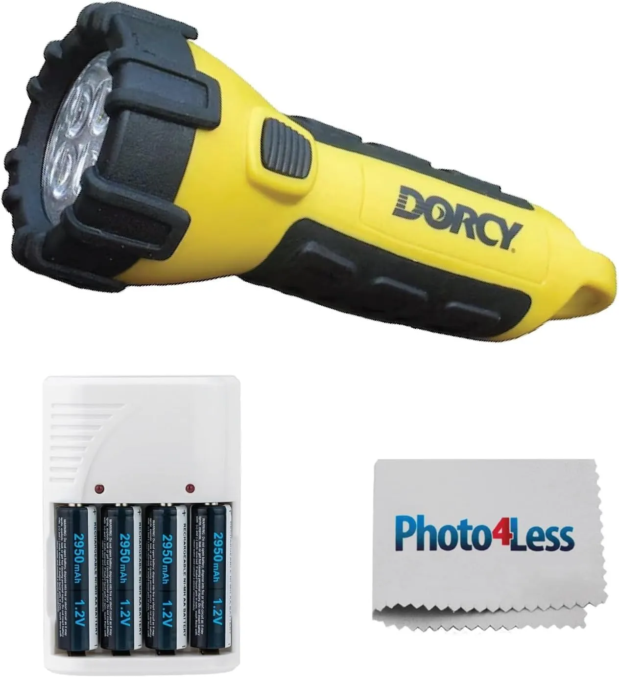 Dorcy 150 Lumen Yellow Floating Flashlight, Bundle with 4 AA Batteries & Charger