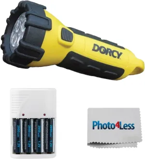 Dorcy 150 Lumen Yellow Floating Flashlight, Bundle with 4 AA Batteries & Charger