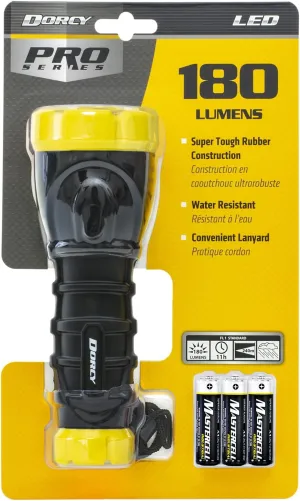 Dorcy 180-Lumen Weatherproof Rubber LED Flashlight with Non-Slip Grip and Sealed Push Button, Assorted Colors (41-2968),Medium (Pack of 2)