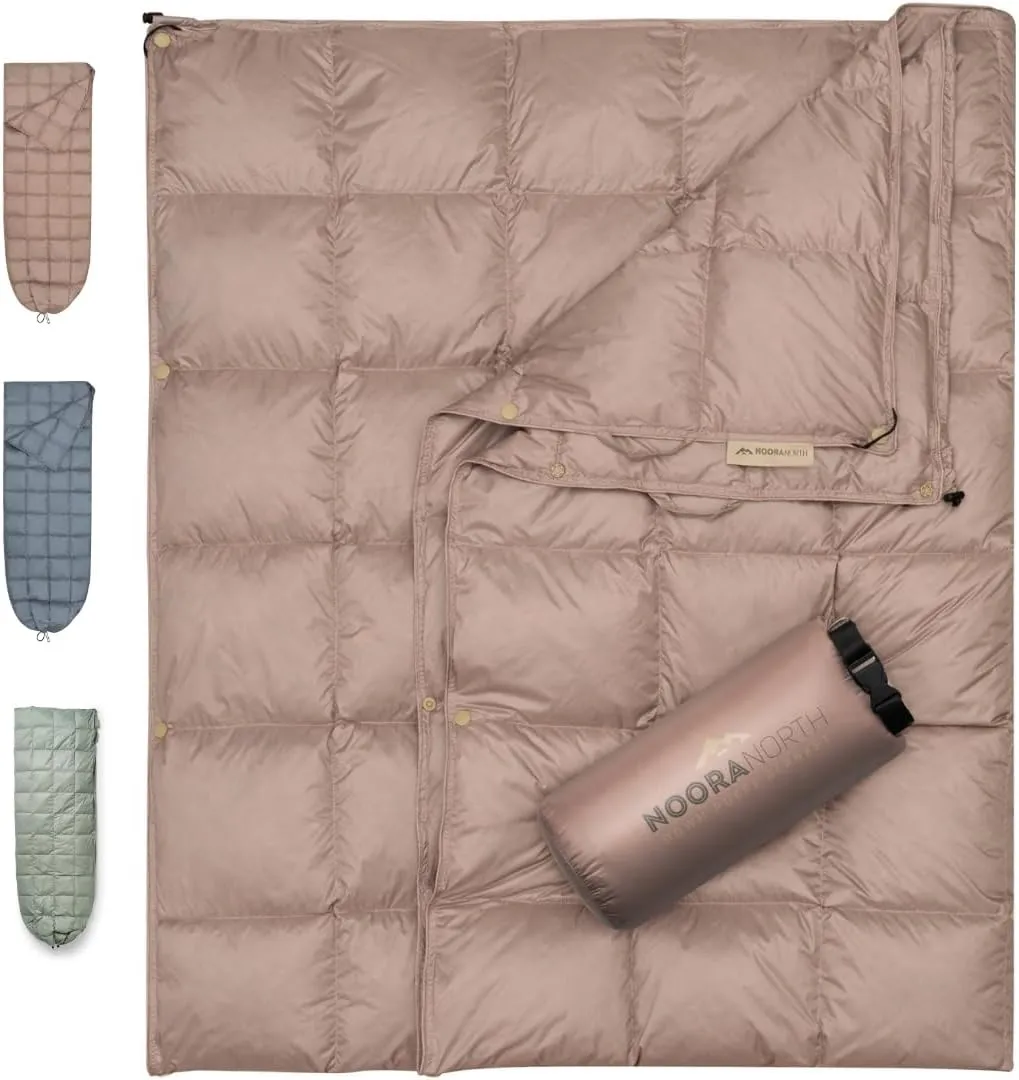 Down Camping Blanket with Footbox - Packable Warm Puffy Lightweight Camp Quilt - Water Resistant for Backpacking Hiking Travel – Compact Outdoor Throw Sleeping Blanket with Bag - 52x77