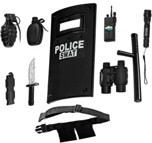 Dress Up America Police Officer SWAT Role Play Set For Kids - Police Pretend Play Accessory Set – Police Force Set Includes Plastic Baton and Binoculars Shield, Adjustable Belt, Flashlight & More