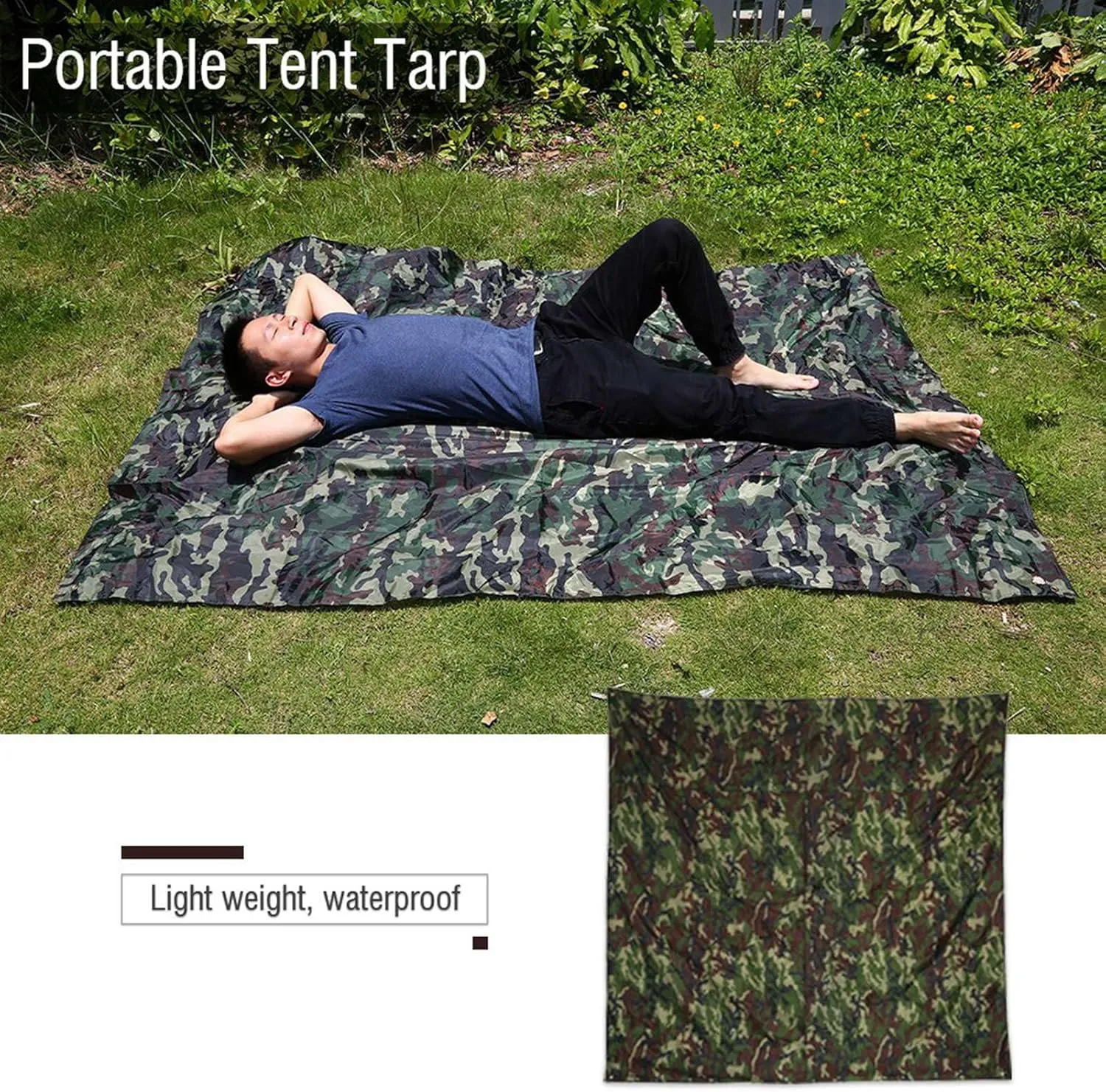 Drfeify Tent Tarp, Nylon Fabric Water Proof Lightweight Camouflage Tent Shelter Tarp Outdoor Anti Sun Rainproof Portable Ground Mat