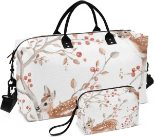 Duffel Bag Carry On Shoulder Weekend Tote Sports Tote Gym Bag with Adjustable Strap for Trekking Foldable Animal Watercolor Painting Reindeer