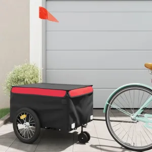 Durable Bike Trailer for Convenient Transport, Heavy Goods, Sturdy Iron Construction, Black and Red