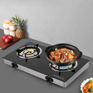 DYRABREST 28" Gas Stove 2 Burners Countertop Gas Stove Cooktop Portable Stainless Steel Propane Stove Auto Ignition LPG Stove Dual Burner Camping Stove for RV, Outdoor Kitchen Apartment