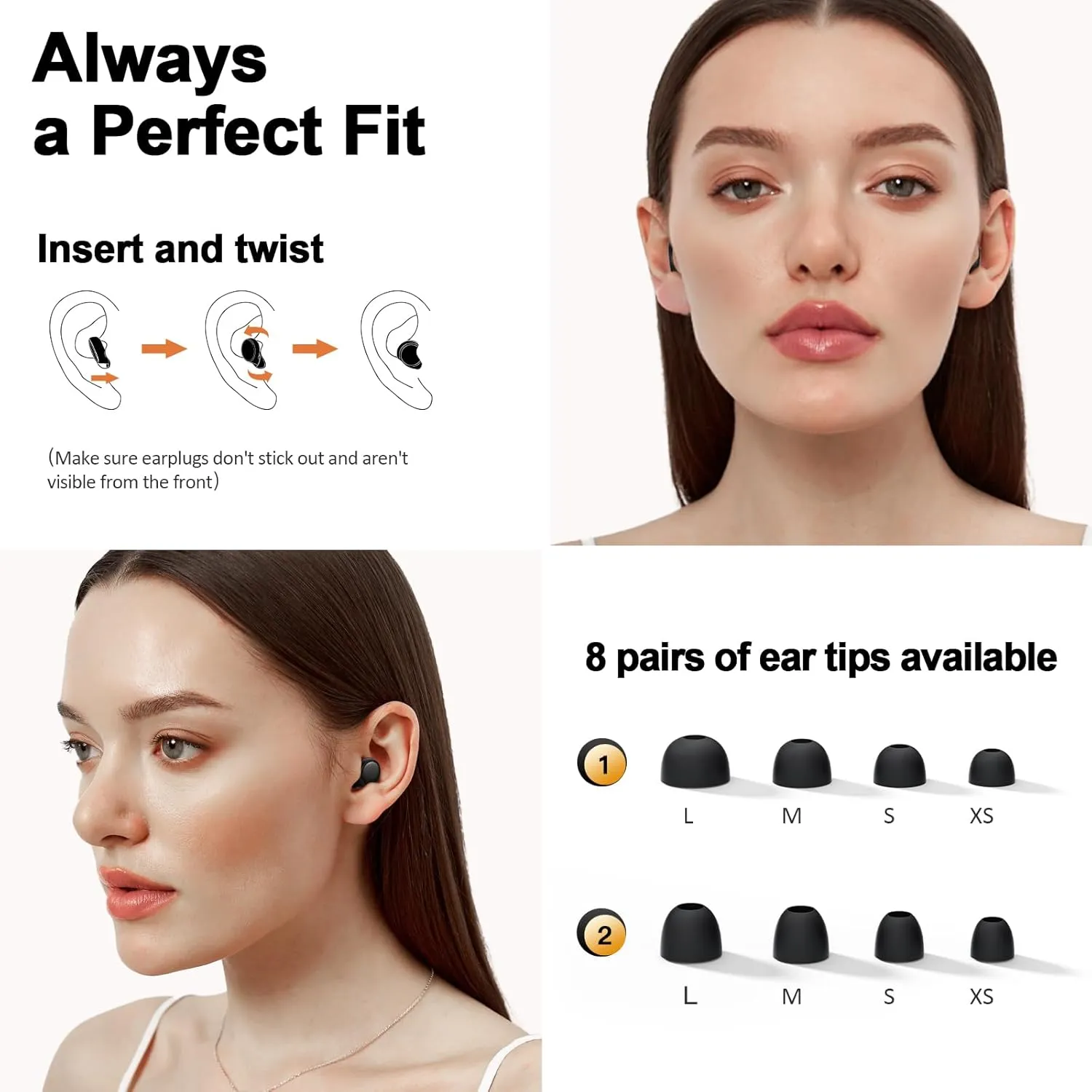 Ear Plugs for Sleeping Noise Cancelling, 45dB Noise Reduction Earplugs for Sleep, Concert, Snoring, Focus, Work Silicone Hearing Protection Earplugs with 8 Tips (XS-L) Reusable Soft Earplug Black