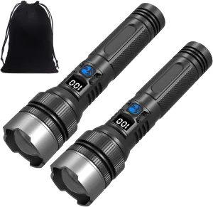 Easiotward Flashlight, Easiotward 2025 The Ultimate Survival Flashlight, USB Rechargeable Waterproof Handheld Flashlights High Lumens, 5 Modes Torch with LED Digital Display (2pcs)