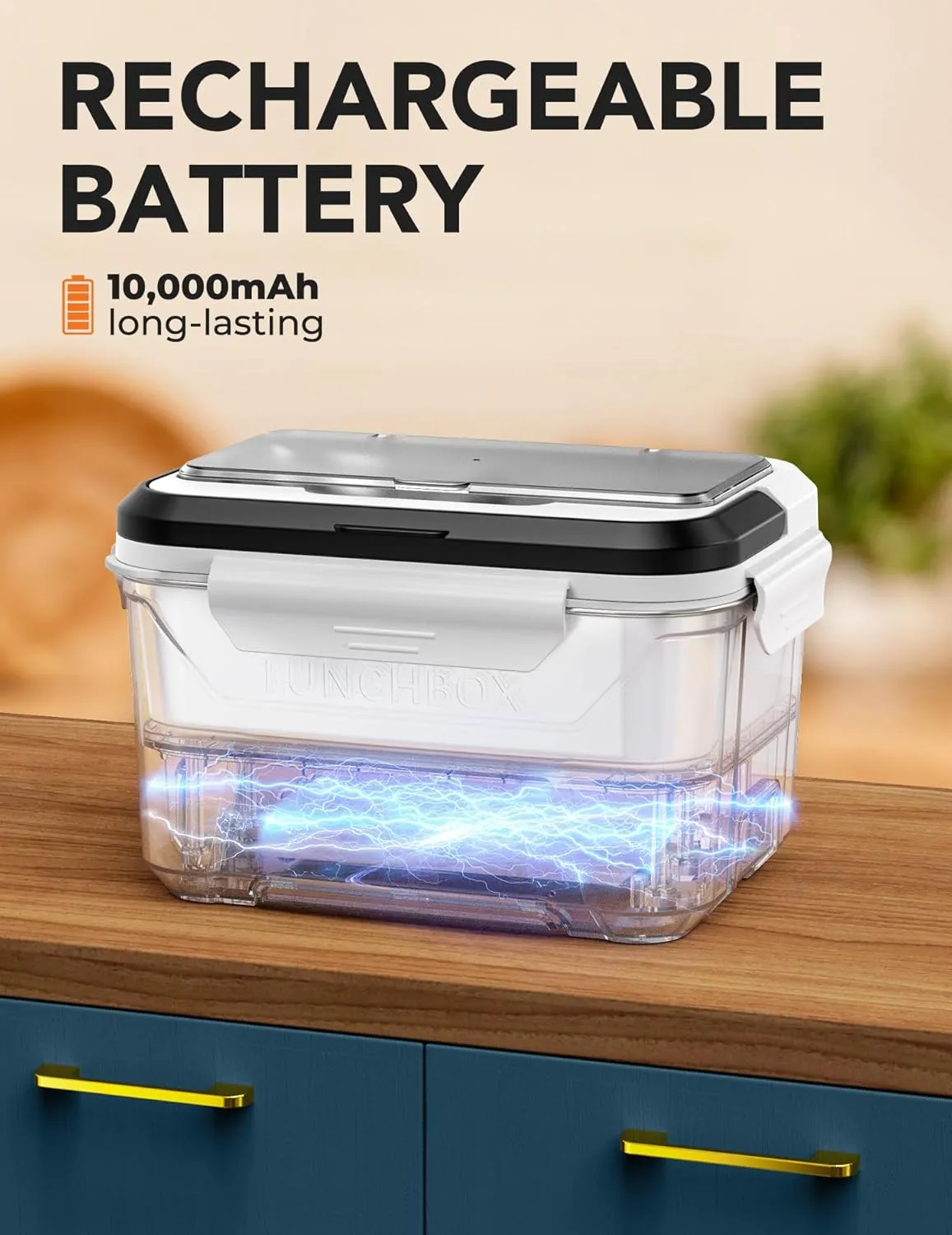 EAST OAK Cordless Electric Lunch Box for Adults, Heated Lunch Box Battery Powered with Automatic Heating, 5.5 Cups Portable Food Warmer with Removable Tray Divider