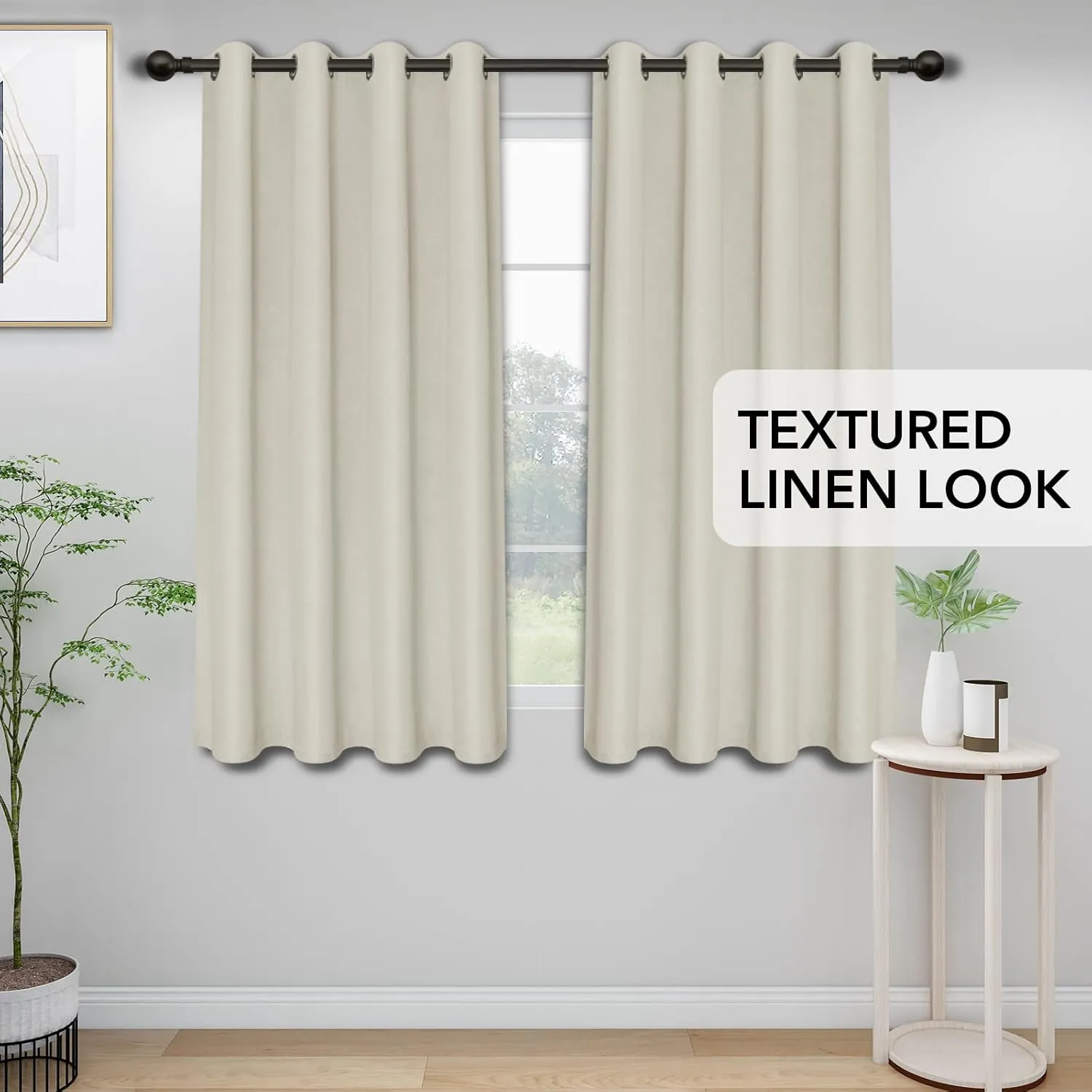 Easy-Going Linen Look Blackout Curtain 84 Inch Length Grommet Window Curtain Drapes for Bedroom, Living Room Thermal Insulated Room Darkening (Set of 2 Panels, Natural)