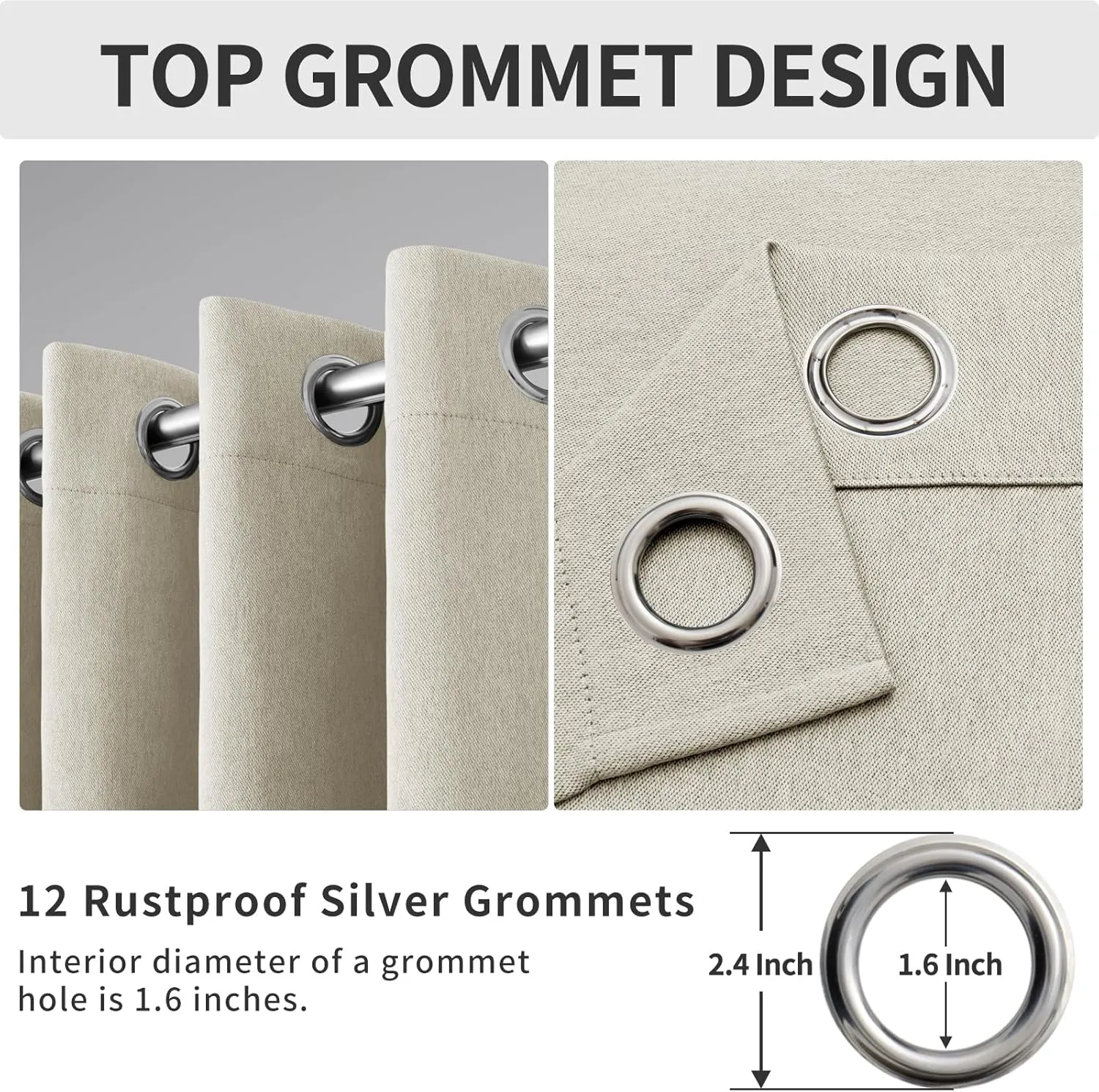 Easy-Going Linen Look Blackout Curtain 84 Inch Length Grommet Window Curtain Drapes for Bedroom, Living Room Thermal Insulated Room Darkening (Set of 2 Panels, Natural)
