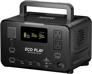 Eco Play EP400 Portable Power Station, 256Wh LiFePO4 Battery, Fully Charged In 60 Mins, 400W AC Output, UPS, Outdoor Generators for Home Use, Camping