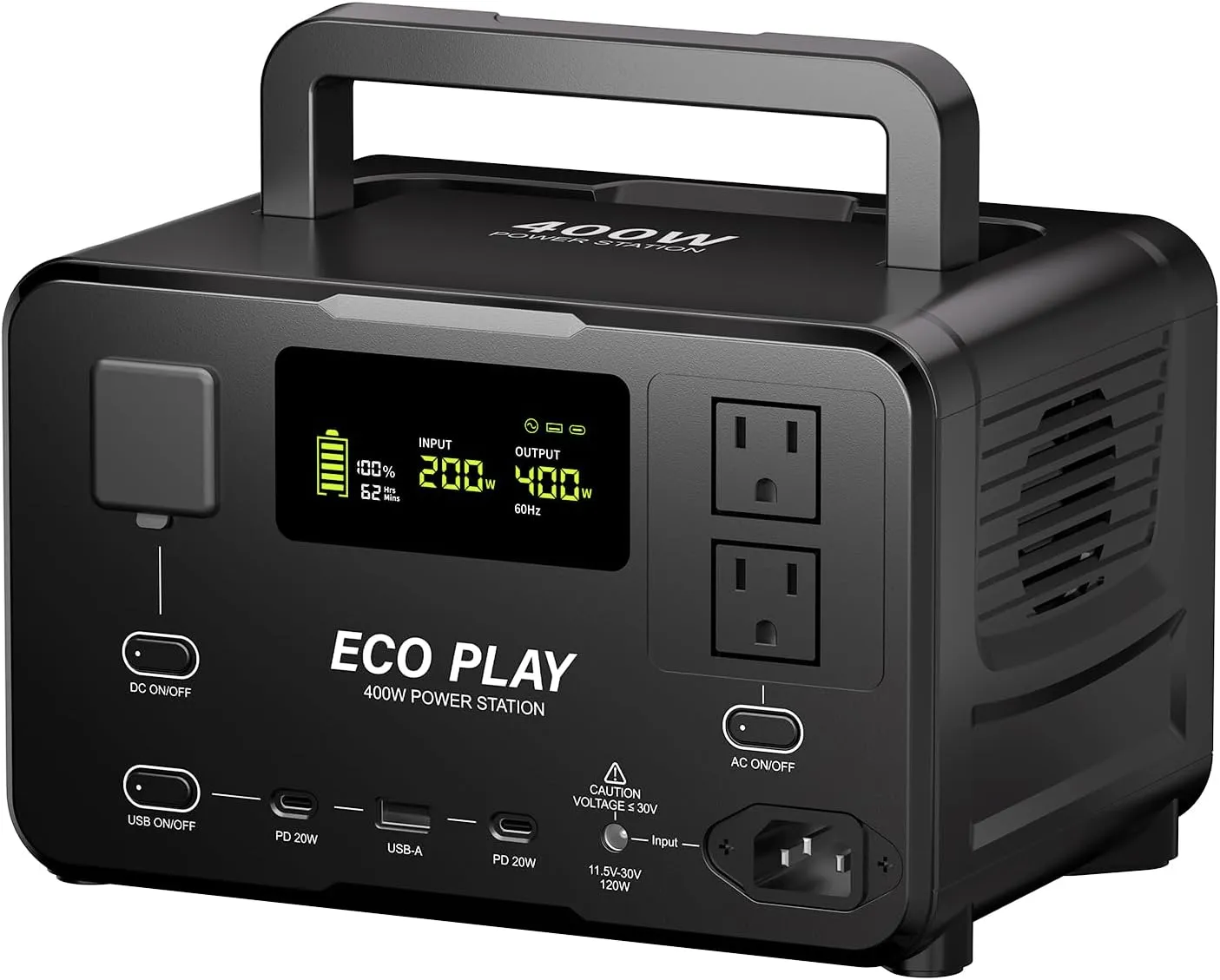 Eco Play EP400 Portable Power Station, 256Wh LiFePO4 Battery, Fully Charged In 60 Mins, 400W AC Output, UPS, Outdoor Generators for Home Use, Camping