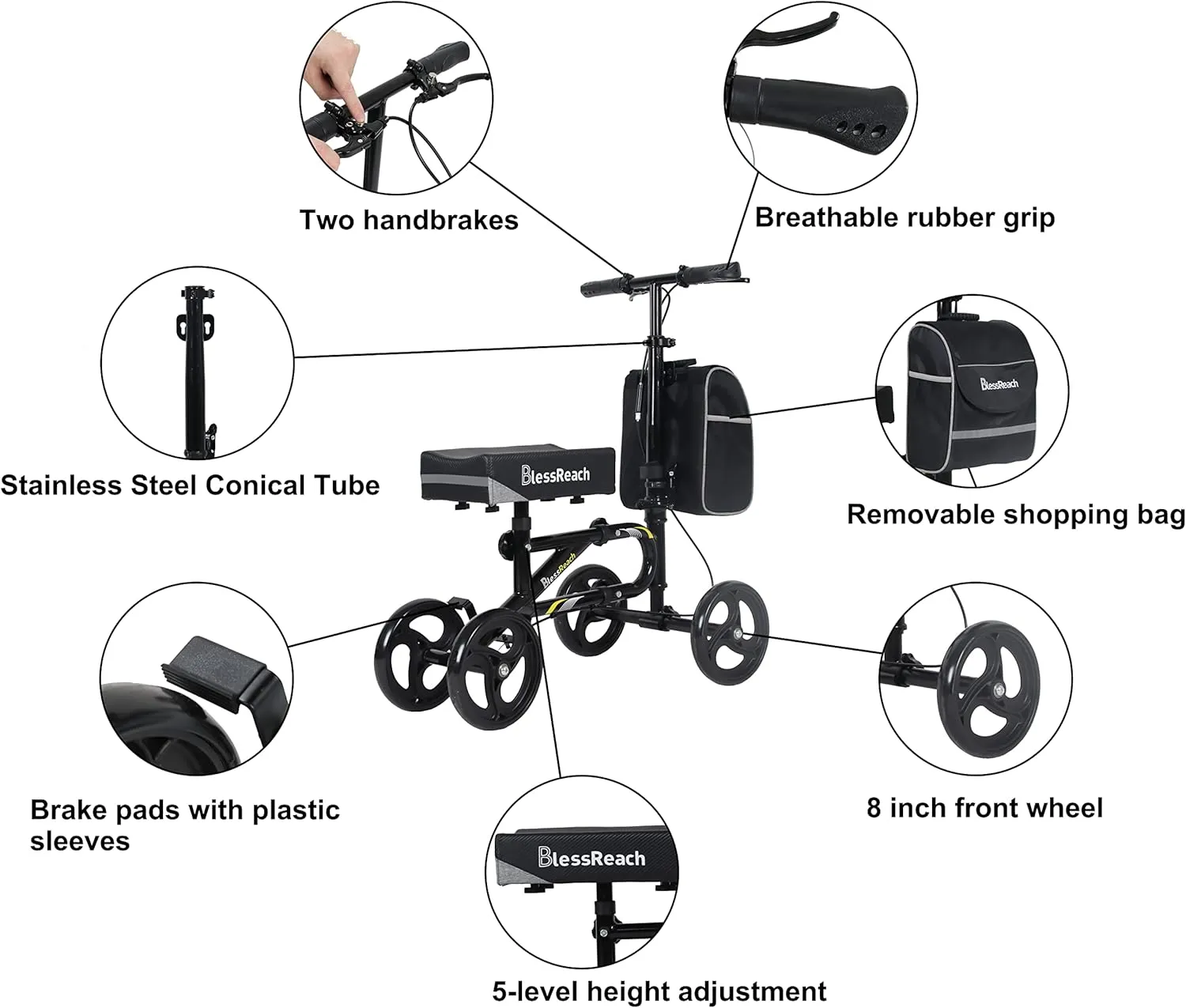 Economy Knee Scooter Steerable Knee Walker for Foot Injuries Compact Crutch Alternative with Dual Braking System (Black)