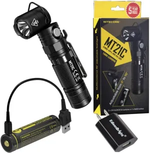 EdisonBright Nitecore MT21C 1000 Lumen 90 Degree Tilt-able Head LED Flashlight, NL1826R Rechargeable Battery USB Charging Cable Bundle