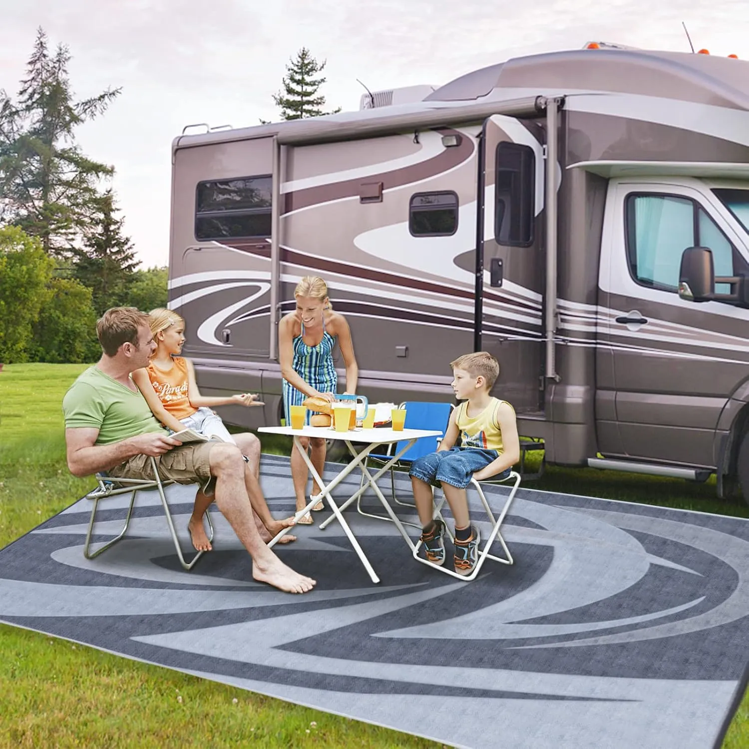 EEZ RV Products 9'x18' GW Heavy Duty Reversible/Durable Outdoor Patio/RVing Mats(9ft x18ft Grey) Come with Large Storage Bag & 6 Sets of Stakes and Washer