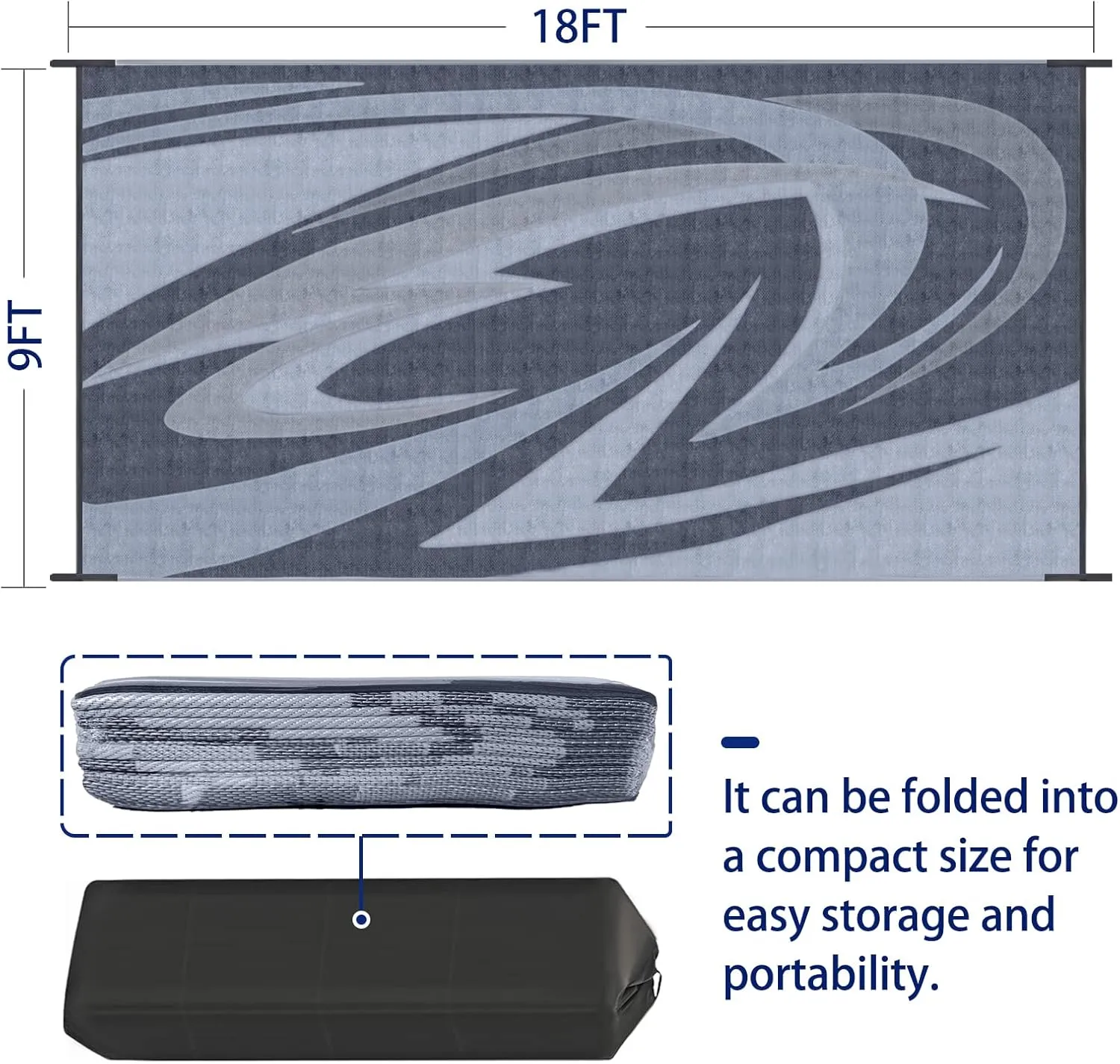 EEZ RV Products 9'x18' GW Heavy Duty Reversible/Durable Outdoor Patio/RVing Mats(9ft x18ft Grey) Come with Large Storage Bag & 6 Sets of Stakes and Washer