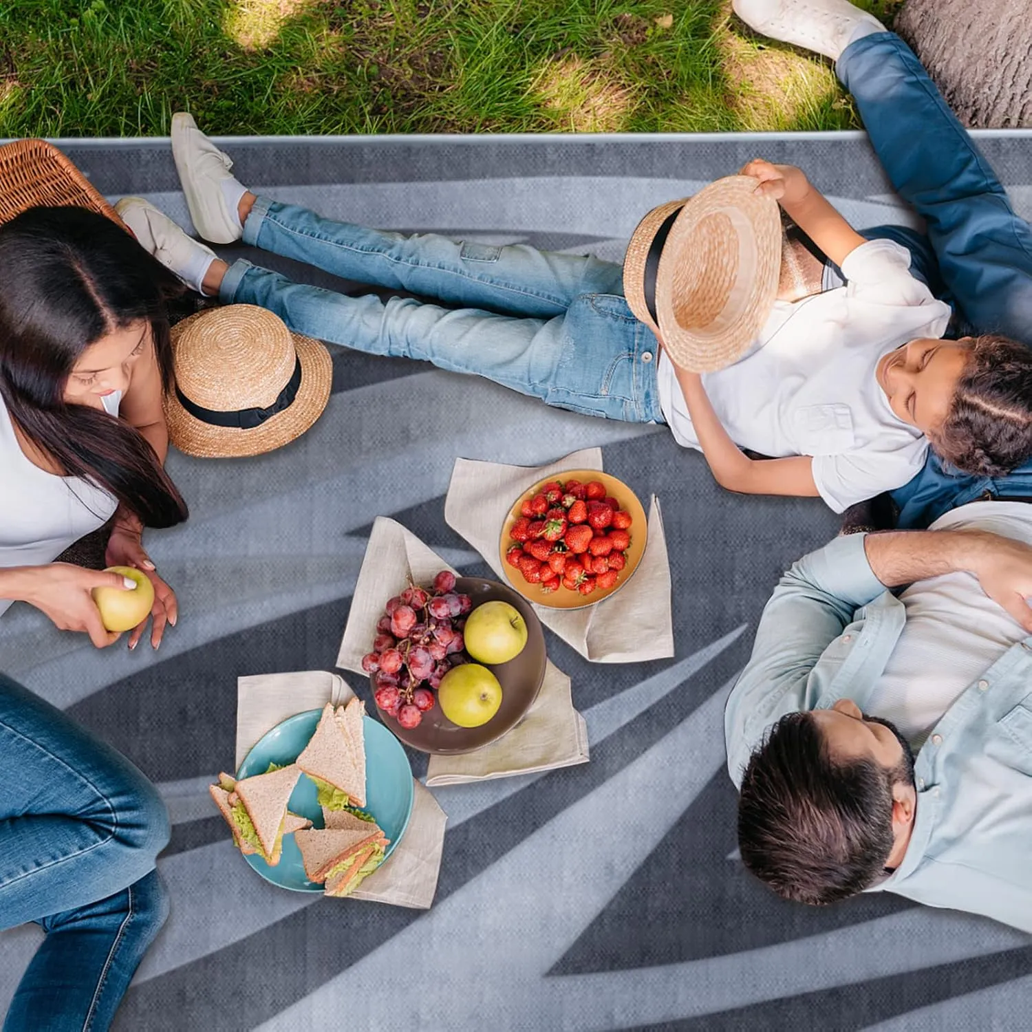 EEZ RV Products 9'x18' GW Heavy Duty Reversible/Durable Outdoor Patio/RVing Mats(9ft x18ft Grey) Come with Large Storage Bag & 6 Sets of Stakes and Washer