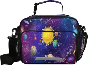 Eionryn Comets Meteors And Planets Around Sun Scientific Space Lunch Bags Cartoon Solar System Lunch Box Insulated Cooler Bag Reusable Tote Shoulder Bag for Outdoor Picnic Meal Office