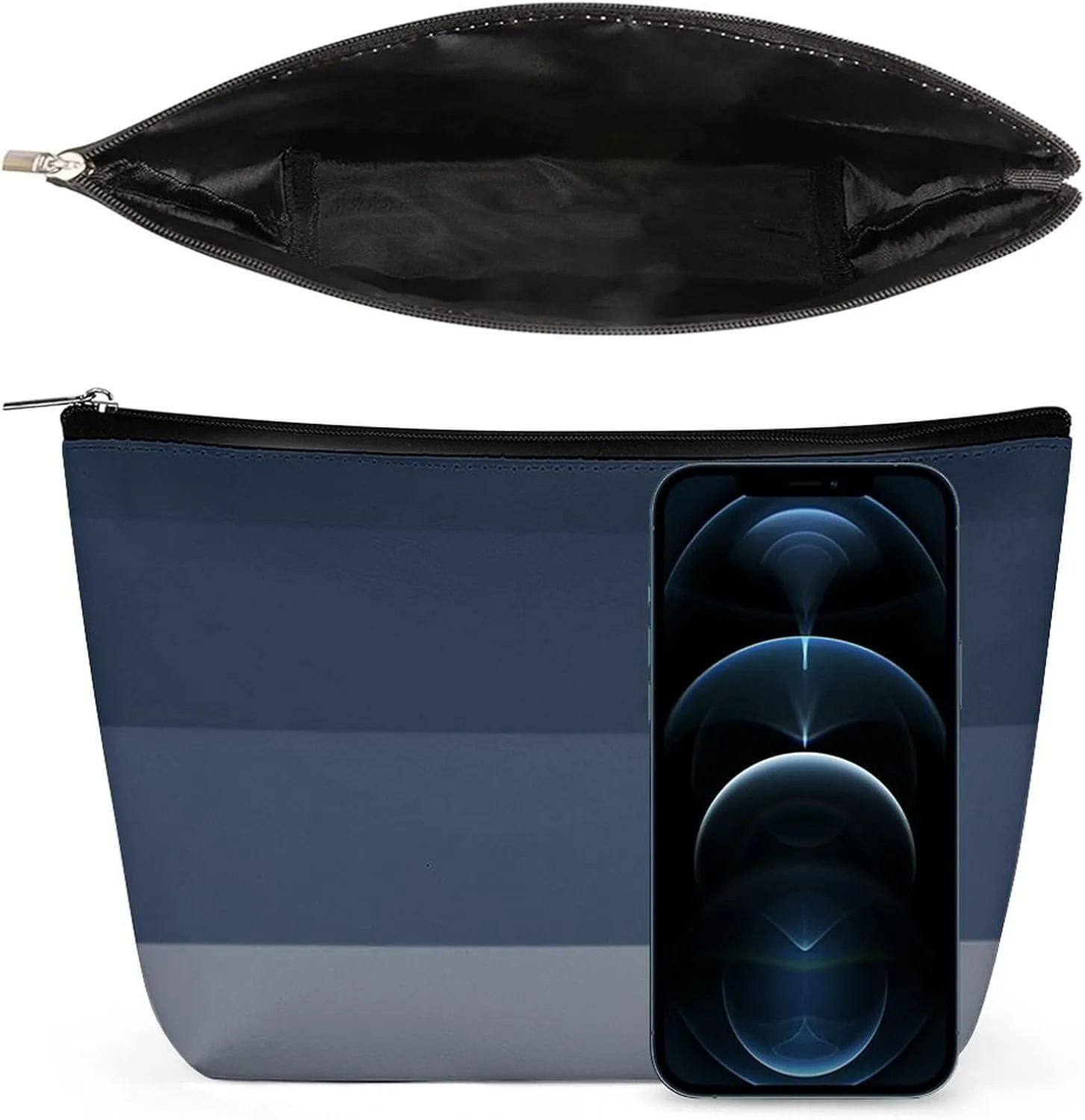 Elegant Makeup Bag, Modern Navy Blue Ombre Gray Classic Cosmetic Bag Large Capacity Pouch Portable Organizer for Men & Women