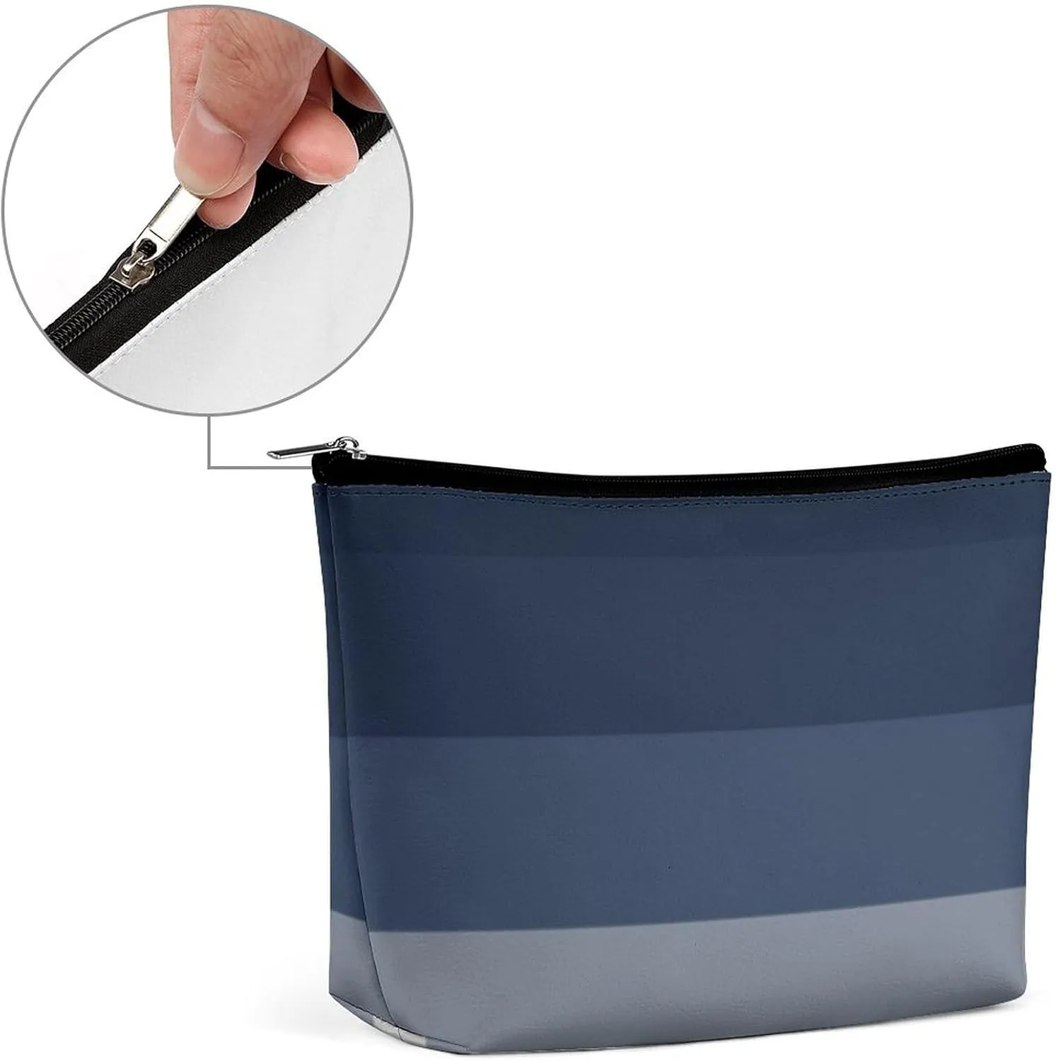 Elegant Makeup Bag, Modern Navy Blue Ombre Gray Classic Cosmetic Bag Large Capacity Pouch Portable Organizer for Men & Women