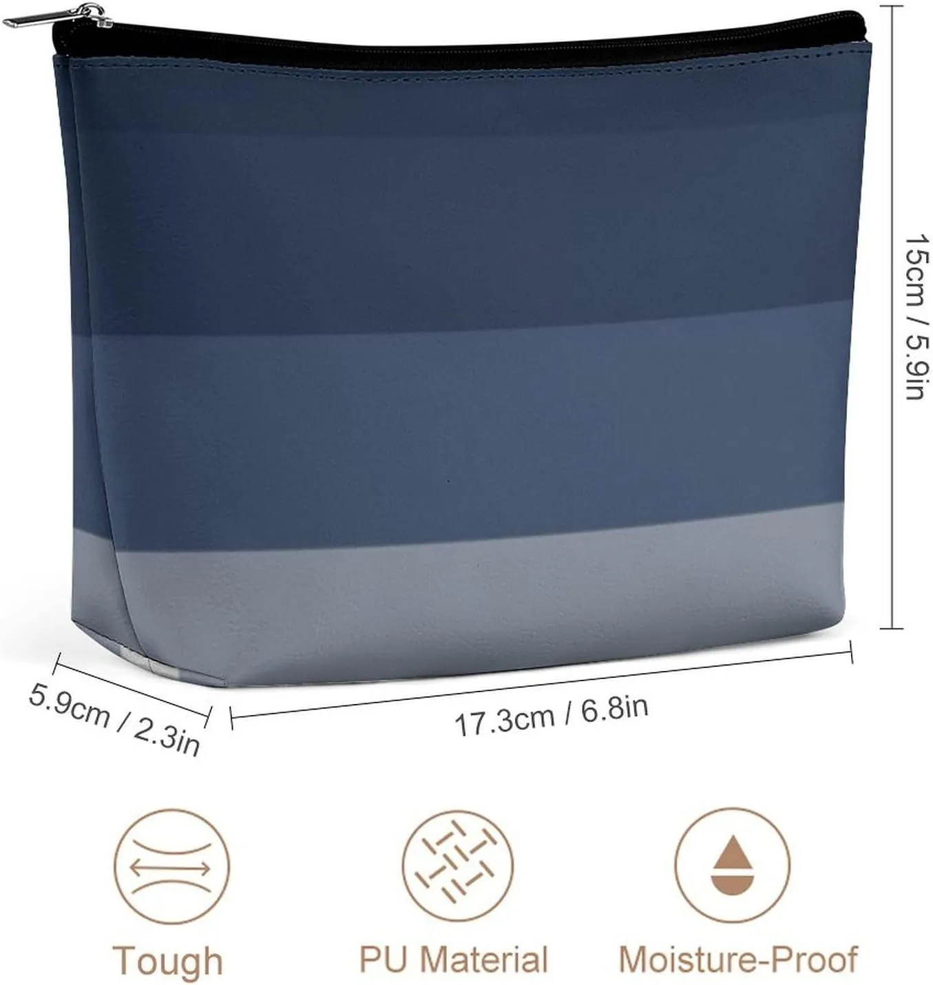 Elegant Makeup Bag, Modern Navy Blue Ombre Gray Classic Cosmetic Bag Large Capacity Pouch Portable Organizer for Men & Women