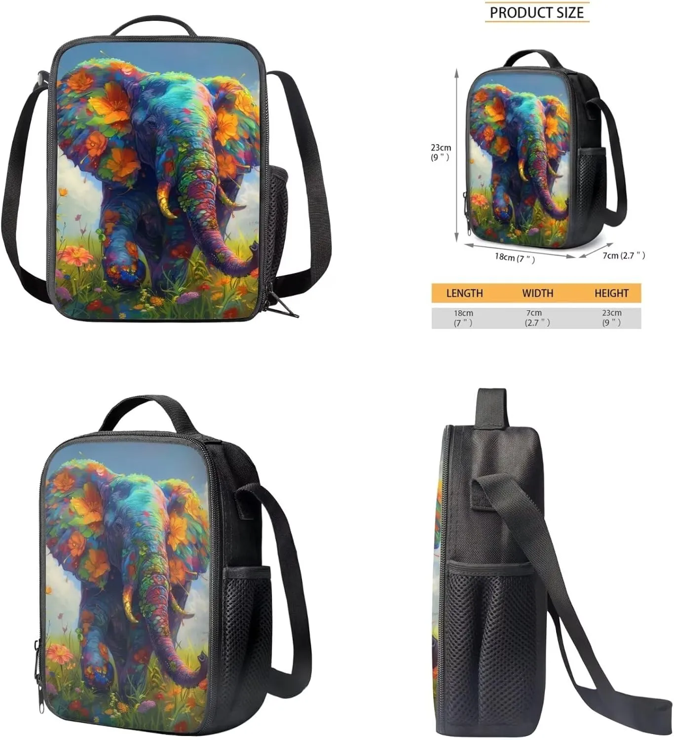 Elephants Print Backpack Lunchbox for Girls 5 to 12 Years Old Reusable Foldable Insulated Lunch Bag Lightweight Tote Bag for School for Middle School Junior Middle School