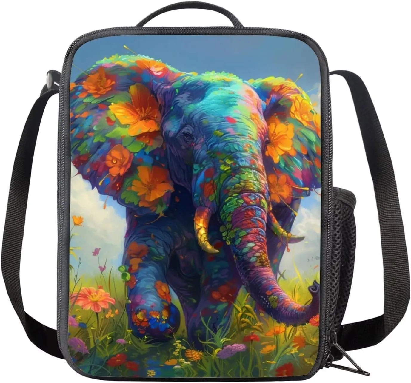 Elephants Print Backpack Lunchbox for Girls 5 to 12 Years Old Reusable Foldable Insulated Lunch Bag Lightweight Tote Bag for School for Middle School Junior Middle School
