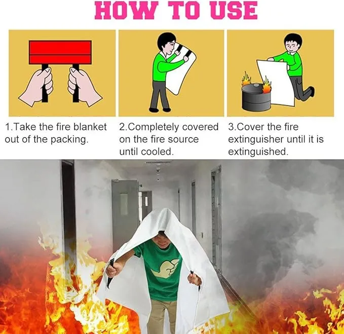 Emergency Survival Fiberglass Fire Blanket Shelter Safety Cover Ideal for The Kitchen, Fireplace, Grill, car, Camping (70x70 in)