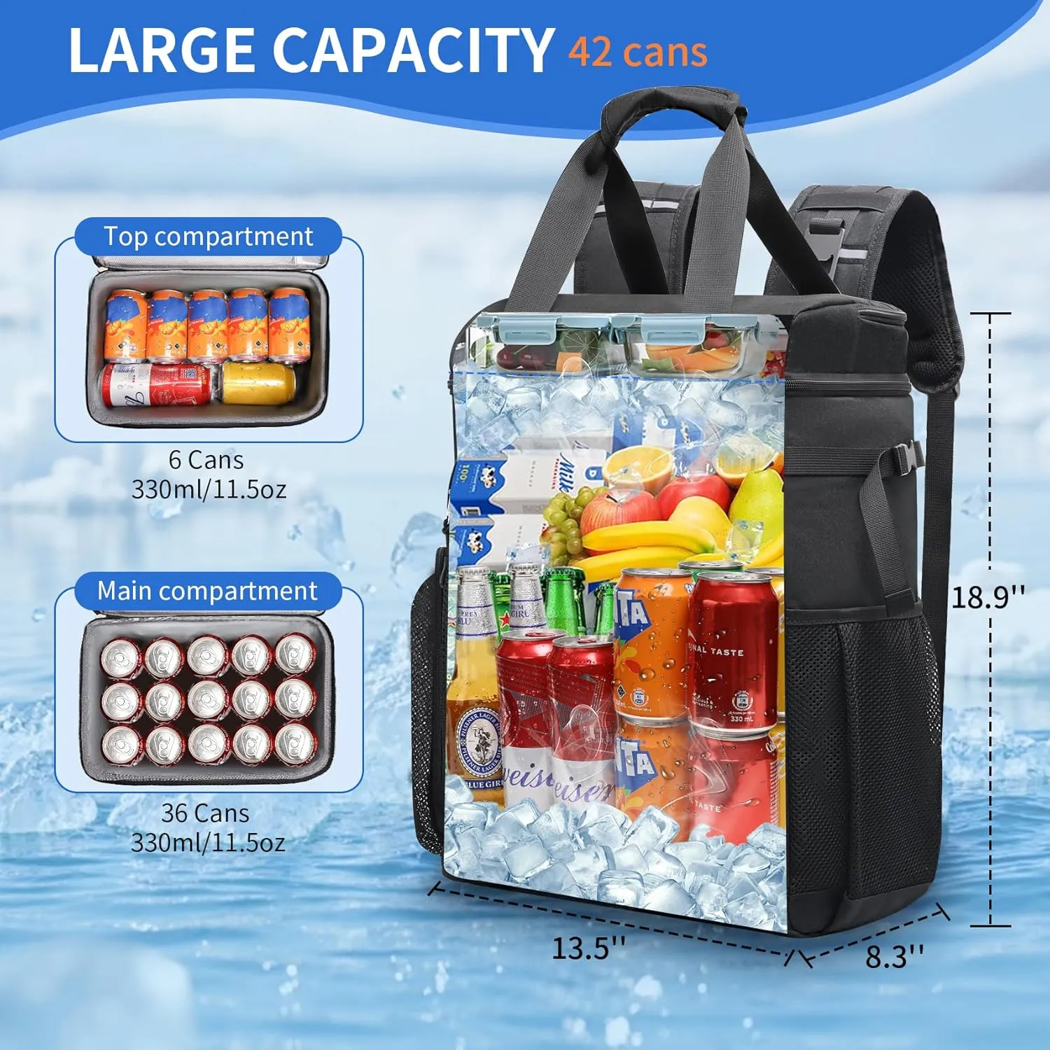 Estarer Beach Cooler Backpack Large, 42 Can Insulated Beach Backpack for Men & Women, Soft Leakproof Cooler Bag for Beach/Camping/Hiking/Picnic/Tavel/Outdoor