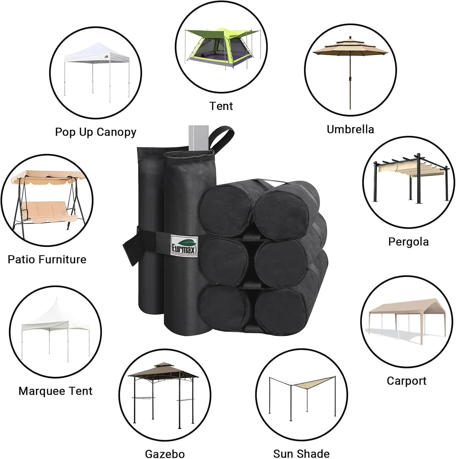 Eurmax USA Weight Bags for Pop up Canopy Outdoor Shelter,Gazebo Instant shelter Leg Canopy Weights, Sand Bags, Set of 4(Black)