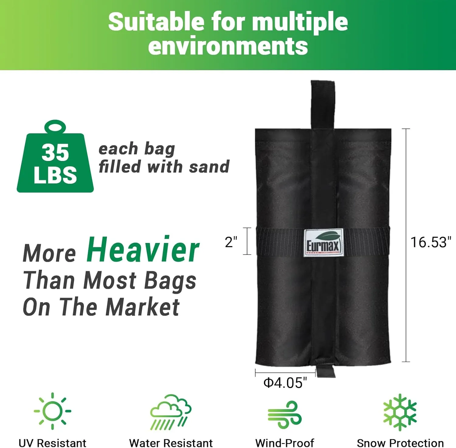 Eurmax USA Weight Bags for Pop up Canopy Outdoor Shelter,Gazebo Instant shelter Leg Canopy Weights, Sand Bags, Set of 4(Black)