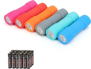EverBrite 9-LED Flashlight 6-Pack Compact Handheld Torch Assorted Colors with Lanyard 3AAA Battery Included (Hurricane Supplies, Camping), Gift to Halloween, Christmas