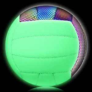 EVZOM Glow in The Dark Volleyball Size 5 - Reflective Glowing Leather for Indoor Outdoor Night Play - Gift for Kids, Men, Women